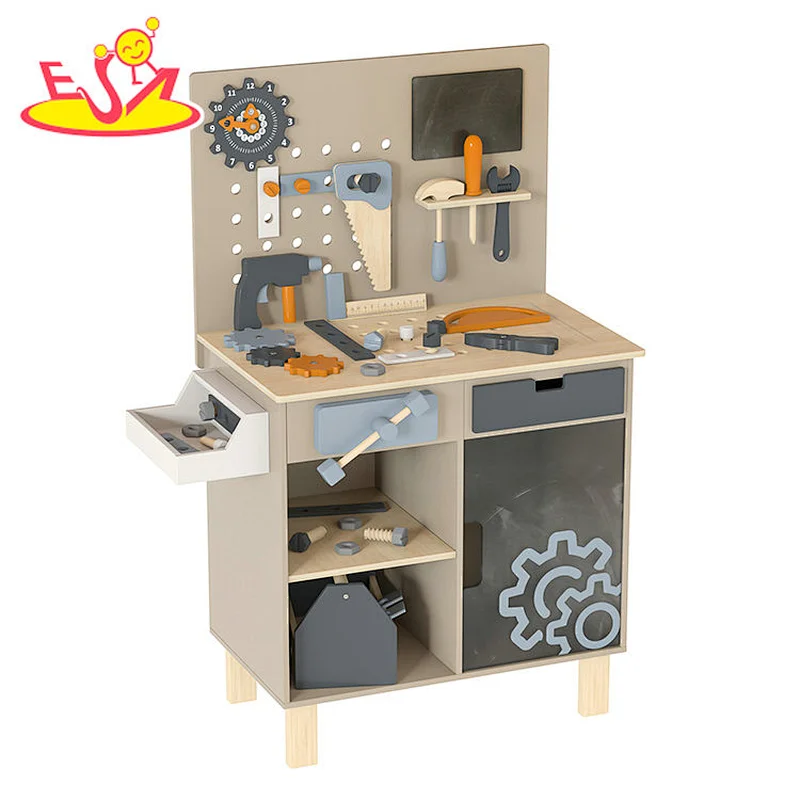 Kids Pretend Play Assembly Repair Tool Kit Wooden Workbench Toy With Tool Box W03D208C