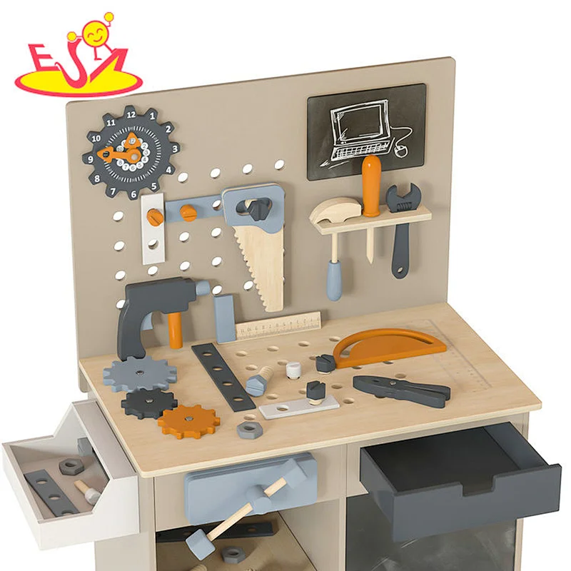 Kids Pretend Play Assembly Repair Tool Kit Wooden Workbench Toy With Tool Box W03D208C